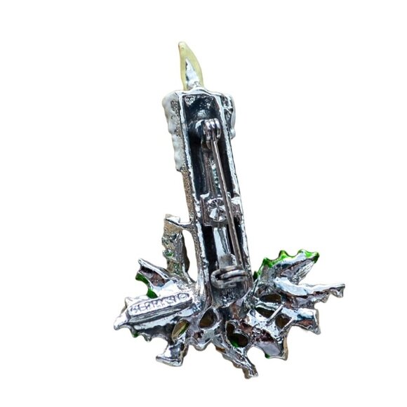 Gerry’s Silver Tone Christmas Candle Brooch Enamel Holly Berry Holiday Pin - Picture 4 of 6